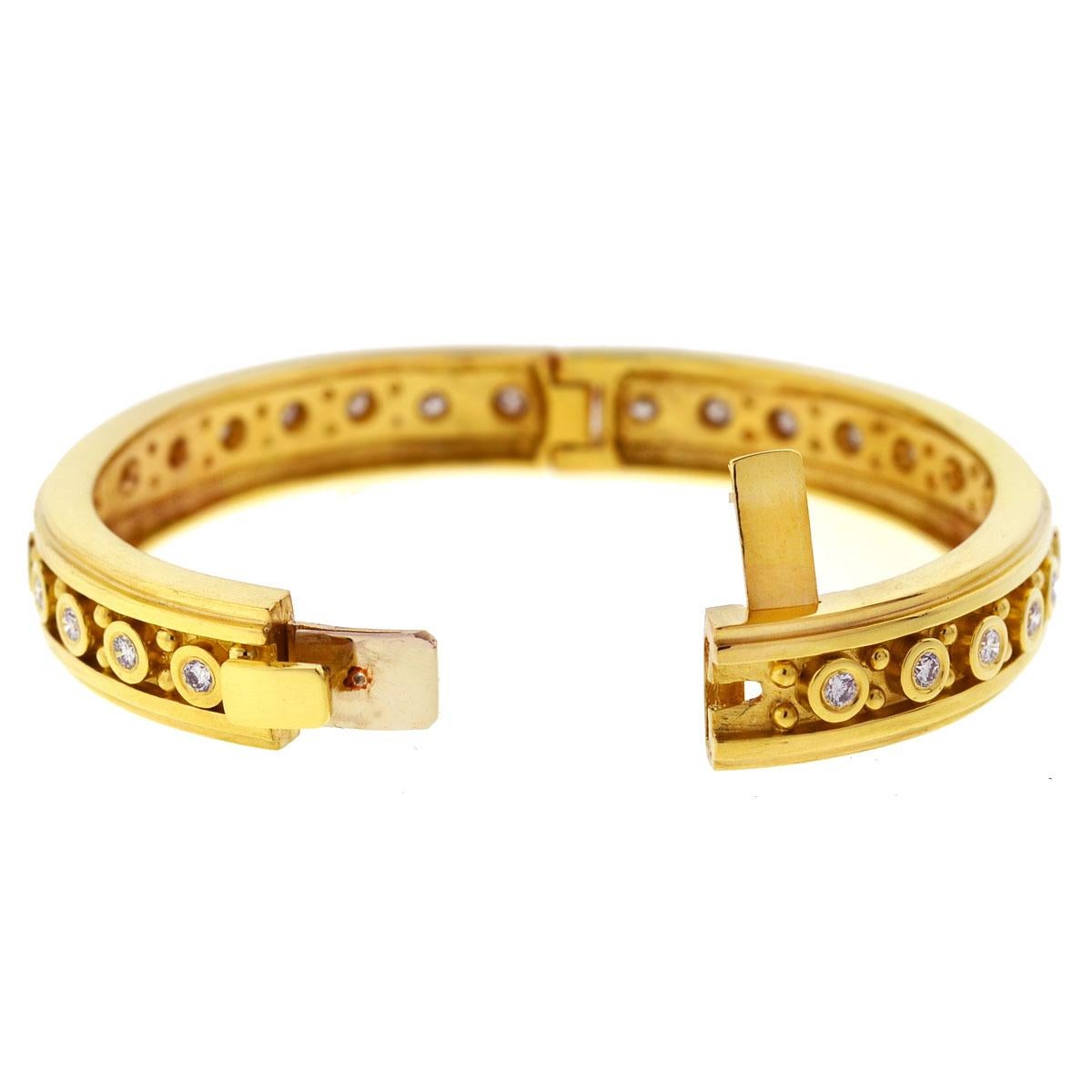 18 Karat Yellow Gold Round Diamond Bangle Ladies Bracelet 1