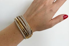 18K Yellow Gold Round Diamond Crossover Bangle Bracelet