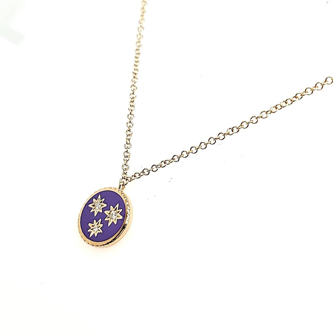 Taglio rotondo Collana in oro giallo 18k con diamante rotondo Cts 0,02 in vendita