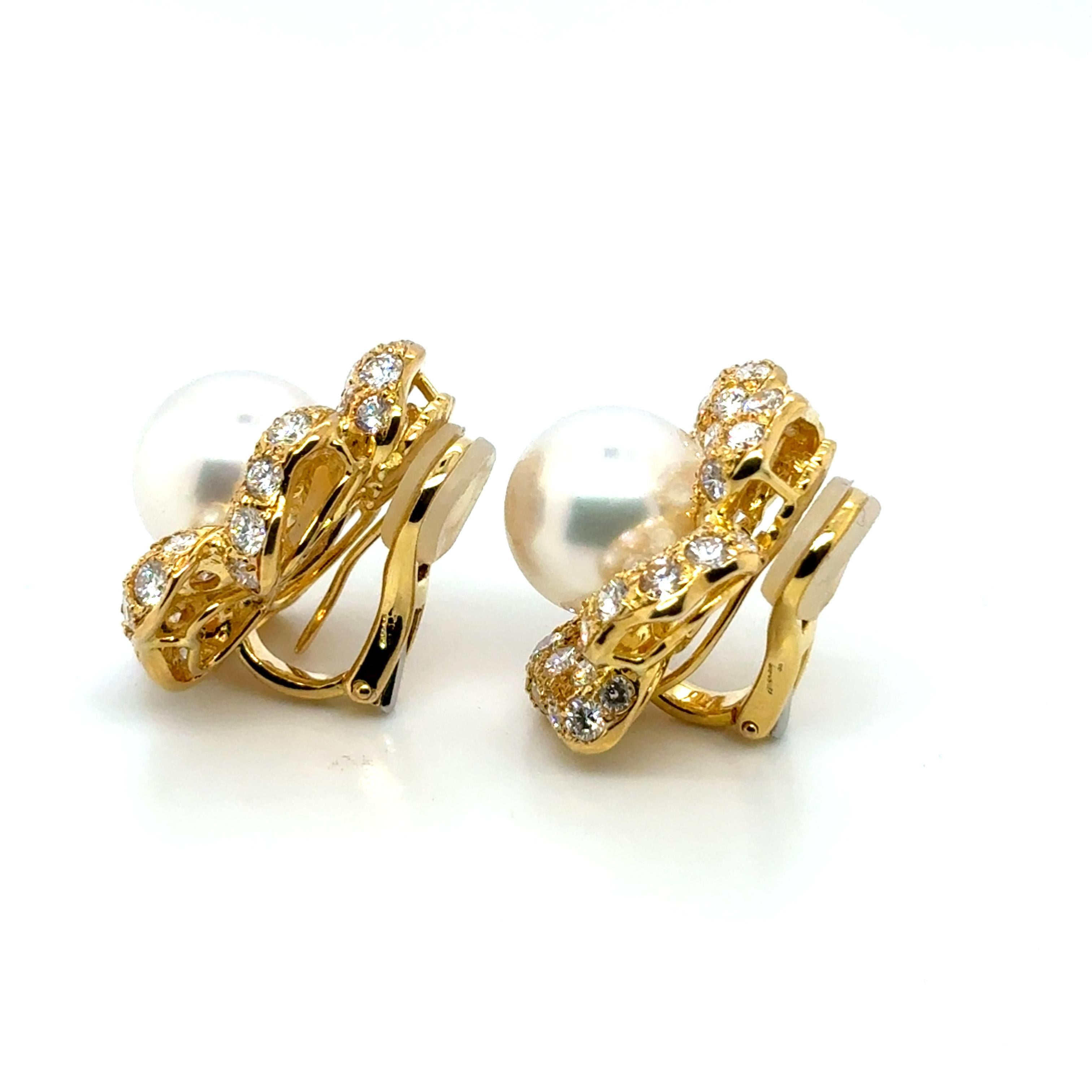 Boucles d'oreilles fleur en or jaune 18k diamant rond Cts 7.78 en vente 6