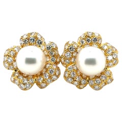 Boucles d
oreilles fleur en or jaune 18k diamant rond Cts 7.78
