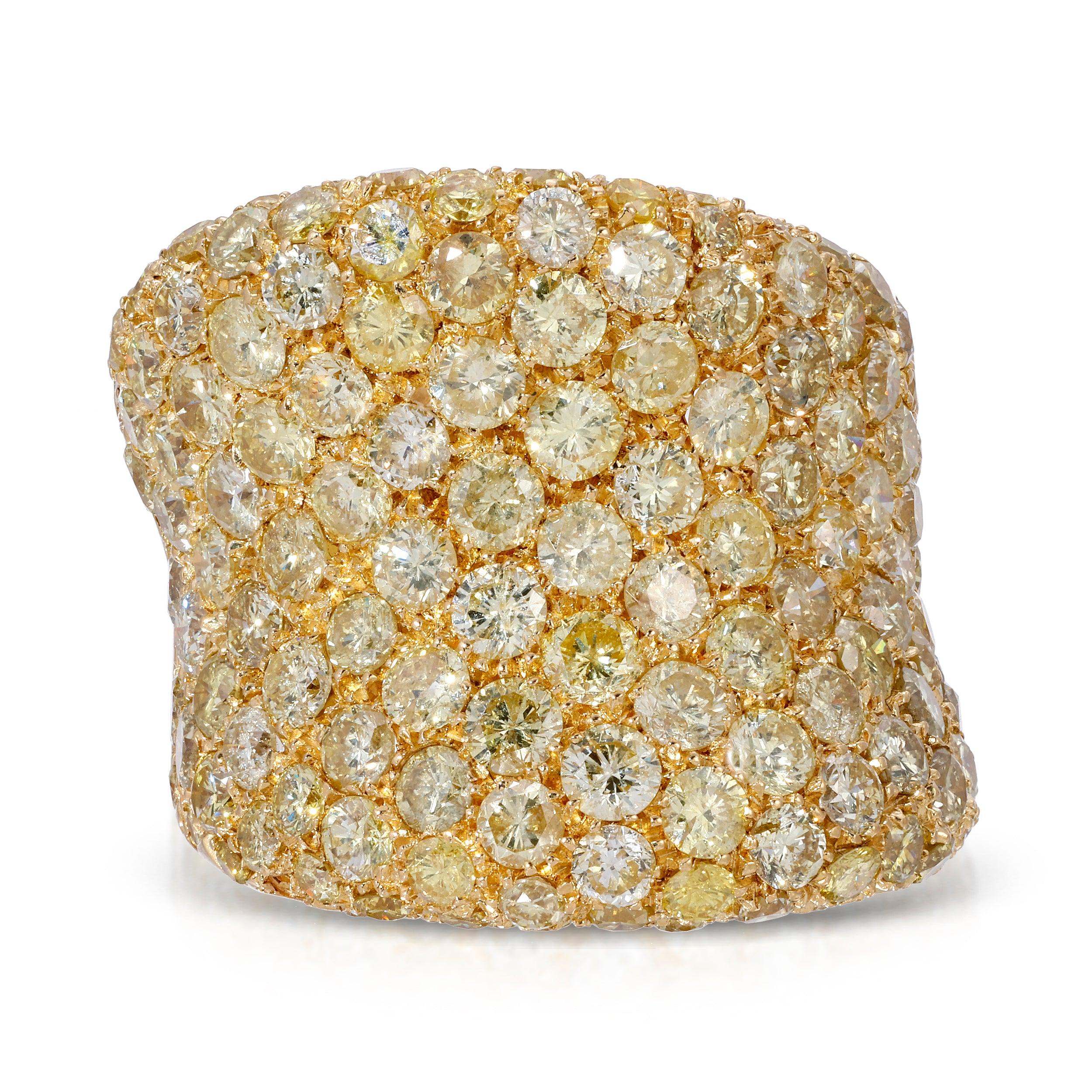En vente :  Bague à large bande avec diamant doré 18K 4