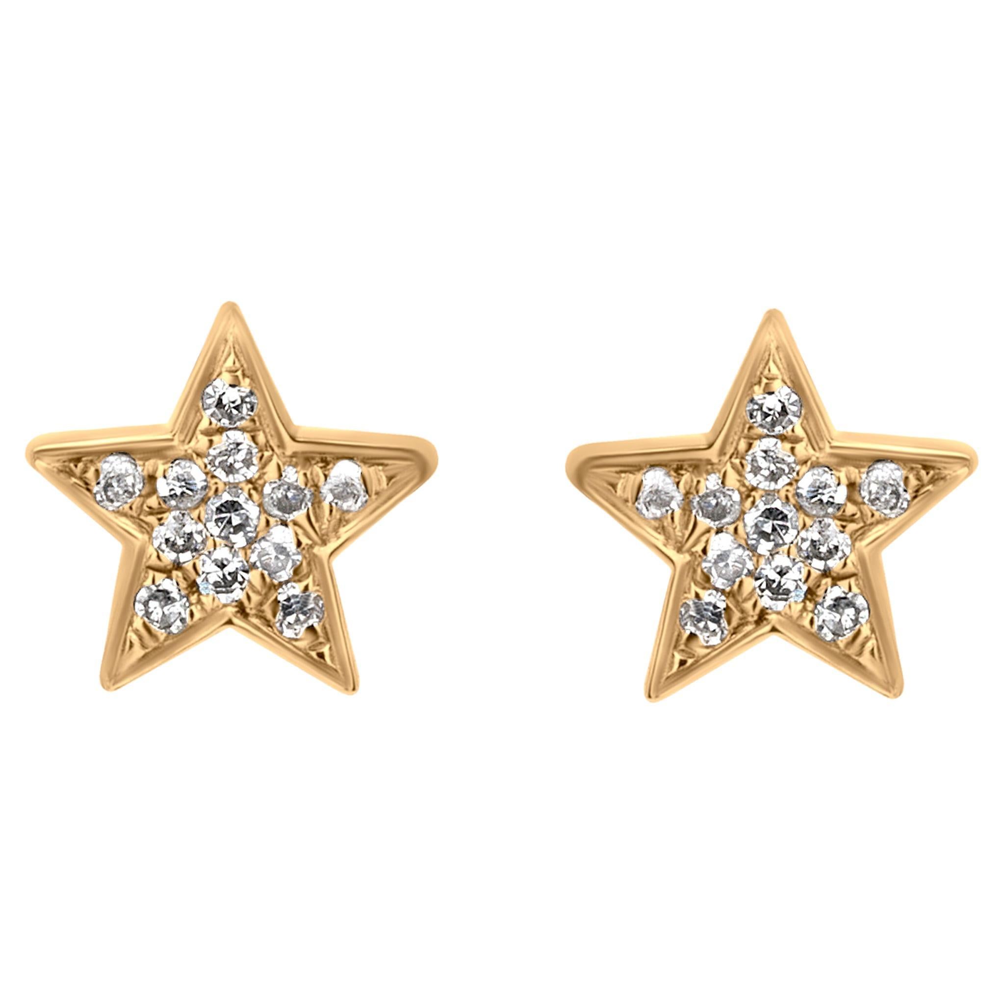Luxle 0.43 Cttw. Pave Round Diamond Star Stud Earrings in 18k Rose Gold ...