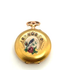 18K Yellow Gold Round Flower Bird Locket