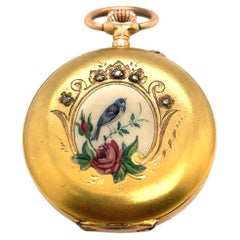18K Yellow Gold Round Flower Bird Locket