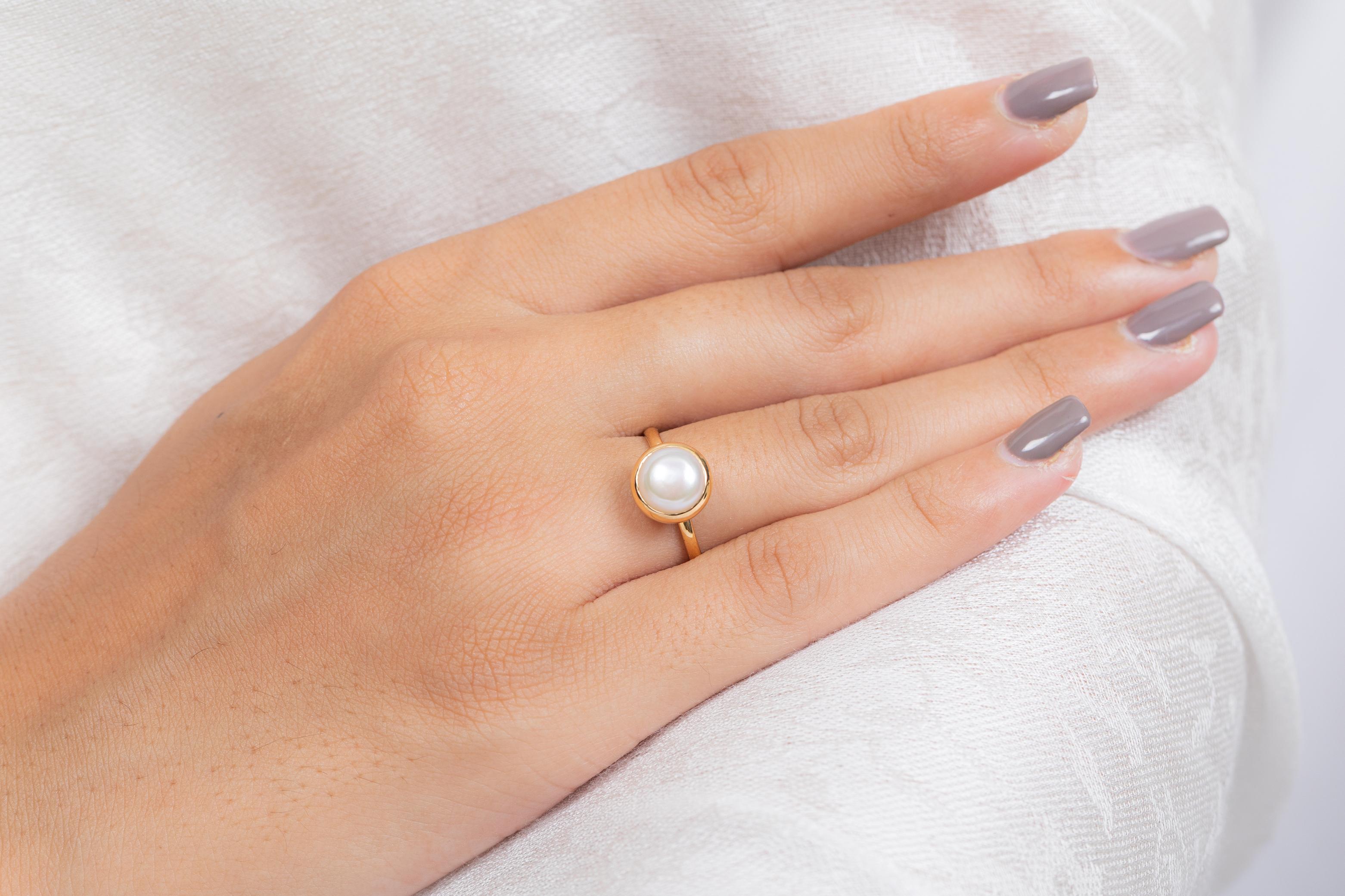 En vente :  Bague en or jaune massif 18k avec perle ronde de 2.7 CTW June Birthstone 2