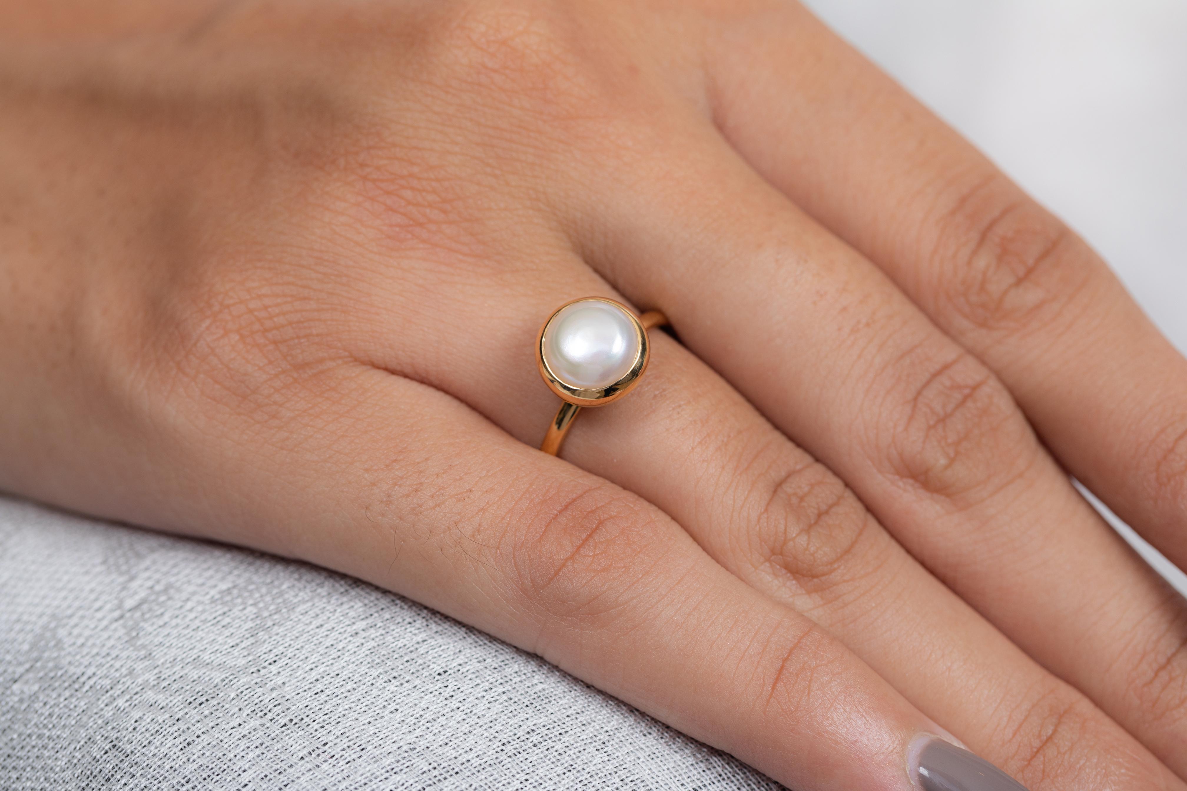 En vente :  Bague en or jaune massif 18k avec perle ronde de 2.7 CTW June Birthstone 6