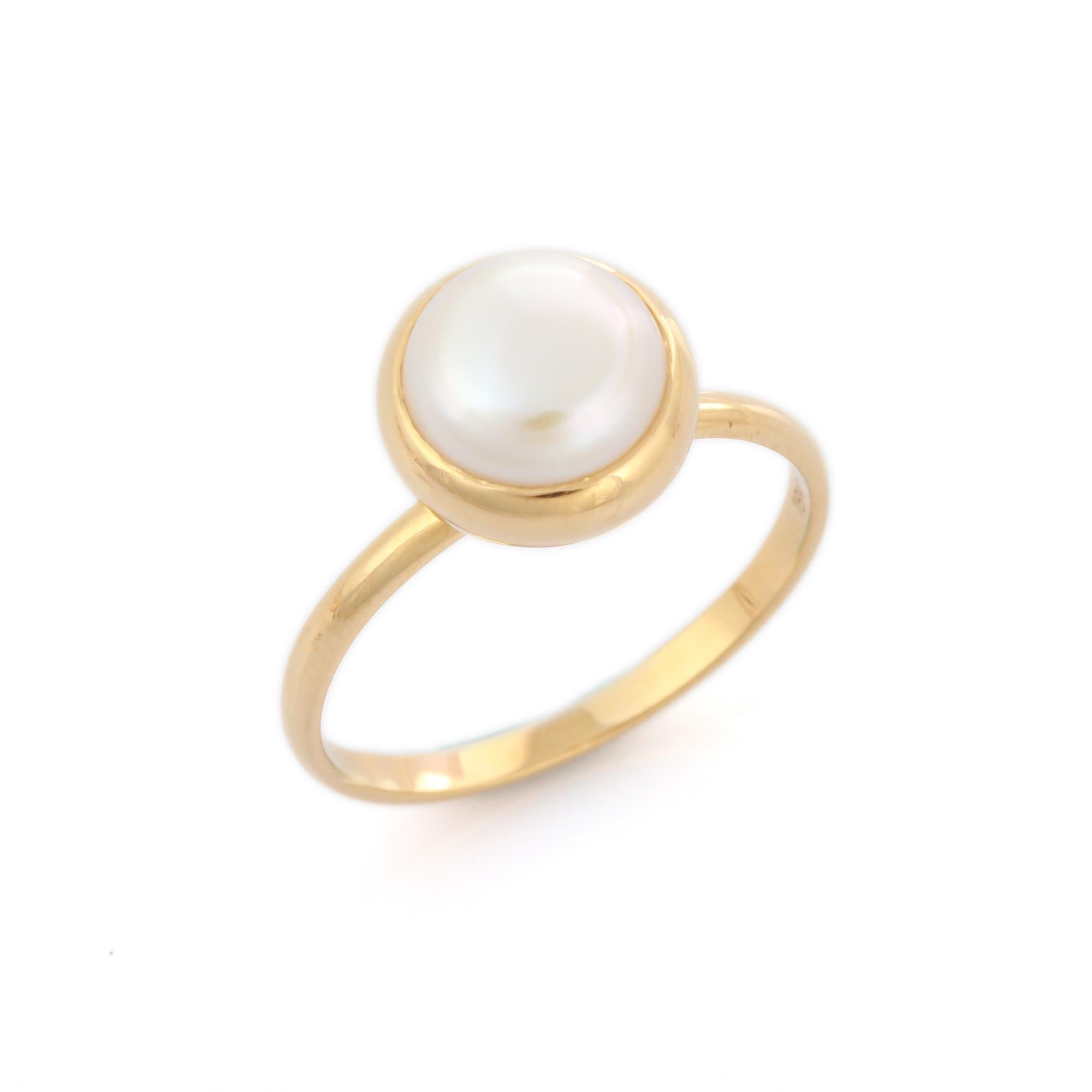 For Sale:  18K Yellow Gold 2.7 ct Round Pearl Solitaire Ring  7