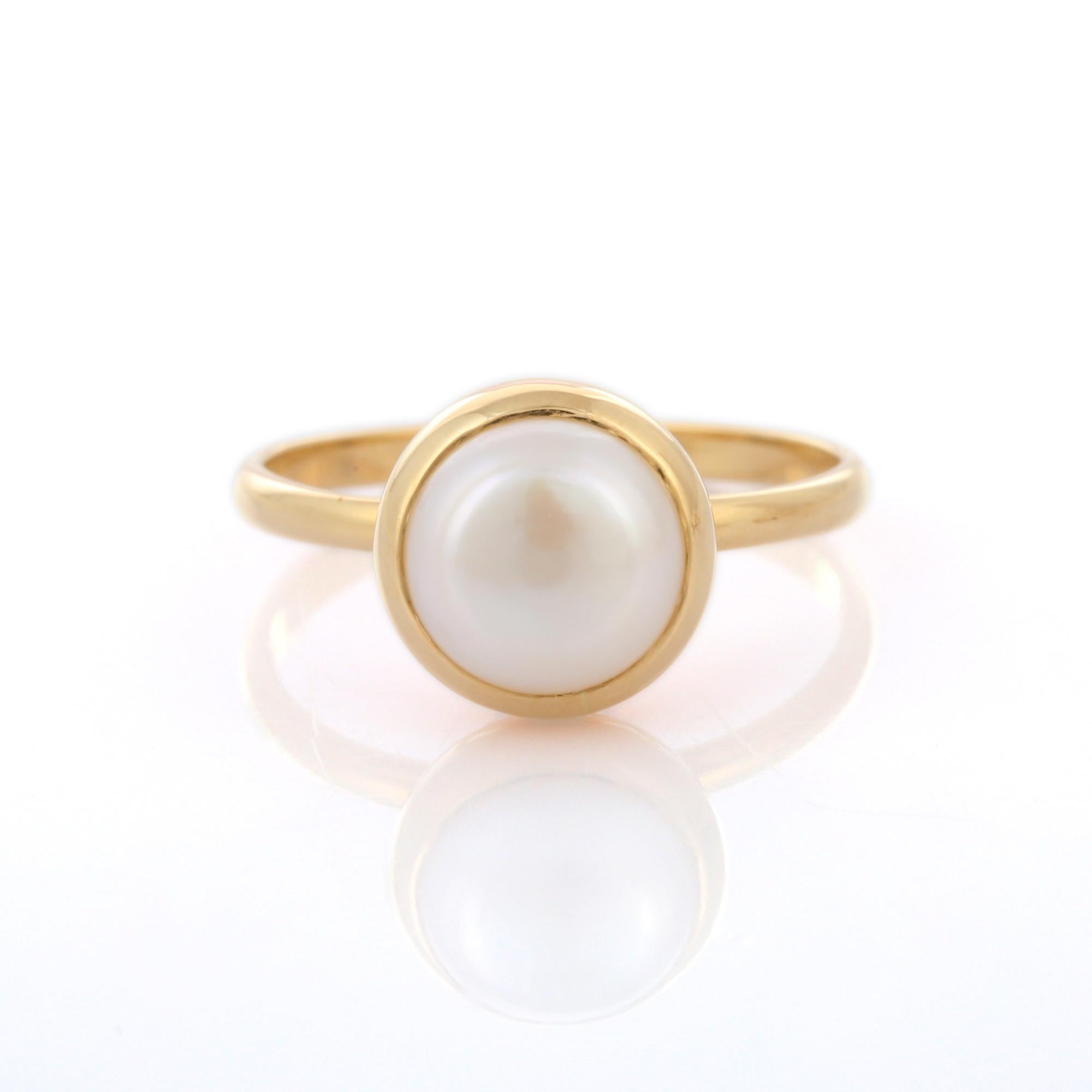 For Sale:  18K Yellow Gold 2.7 ct Round Pearl Solitaire Ring  9