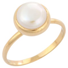 18K Yellow Gold 2.7 ct Round Pearl Solitaire Ring 