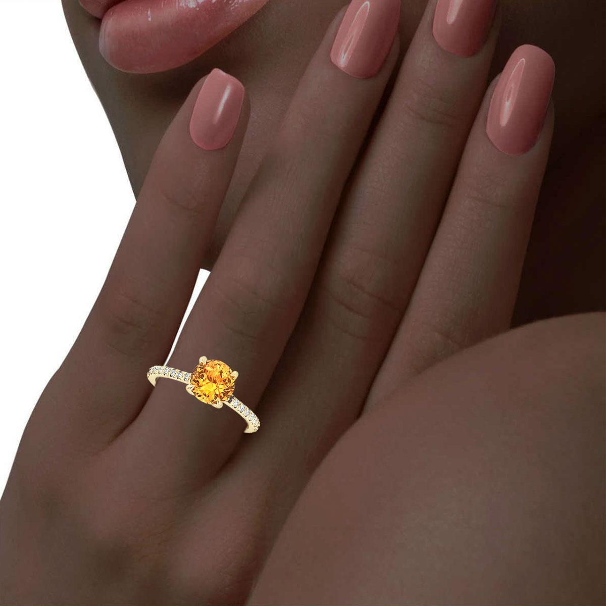 Women's 18 Karat Yellow Gold Round Orange Sapphire Ring GIA 'Center 1.61 ct.'