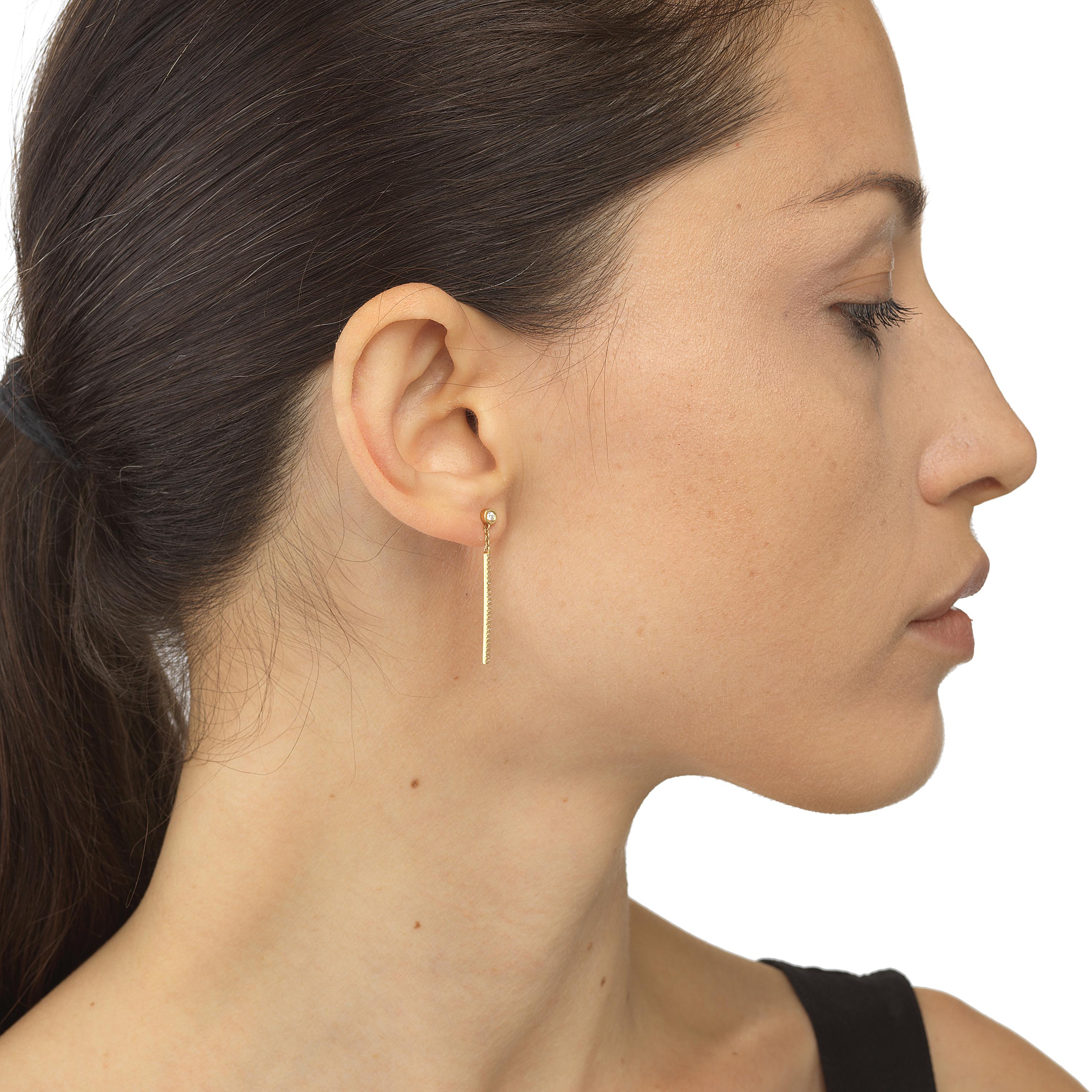 Women's 18k Yellow Gold Round Single Cut Pave Diamond Drop Earrings