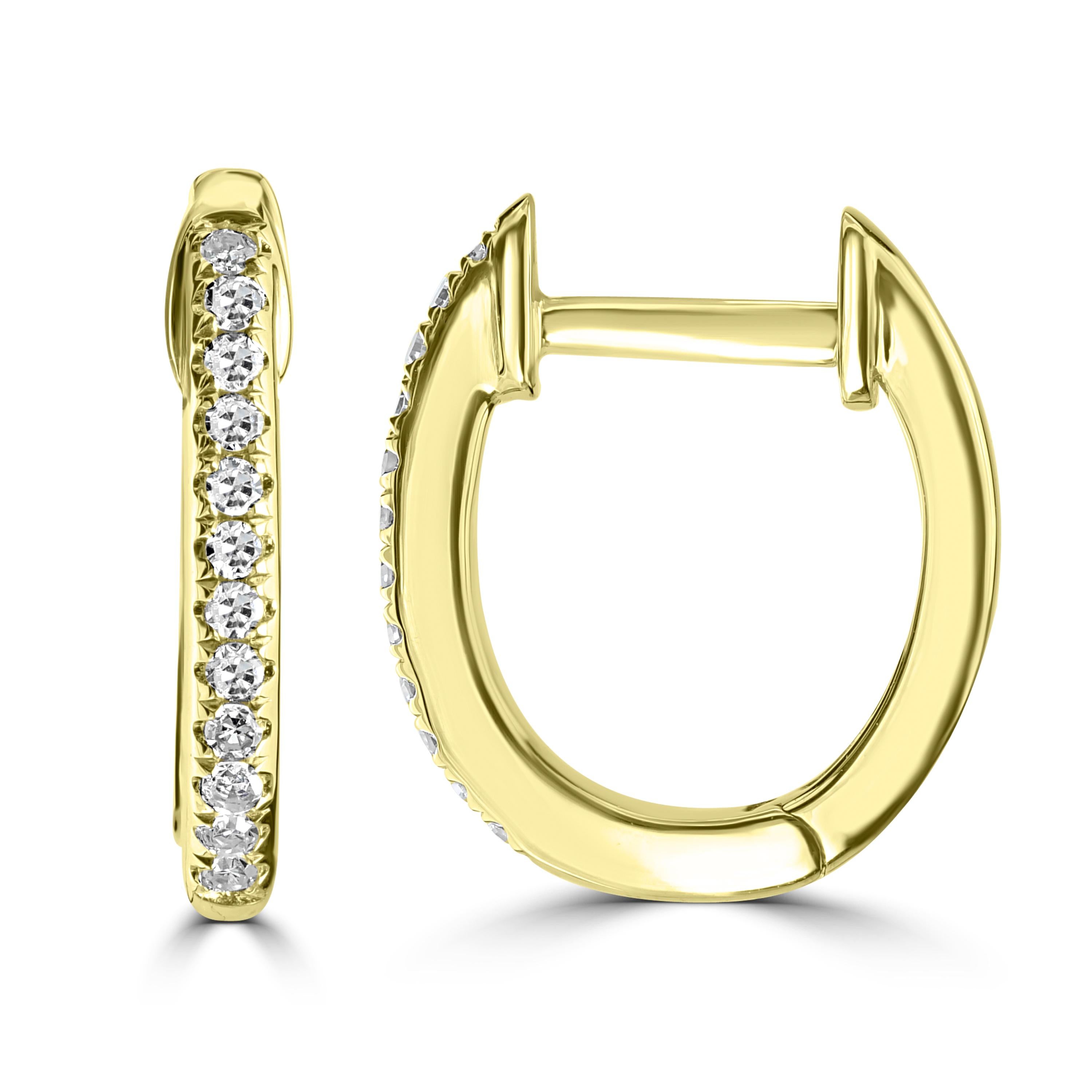 Round Cut 18k Yellow Gold Round Single Cut Pave Diamond Hoop Earring