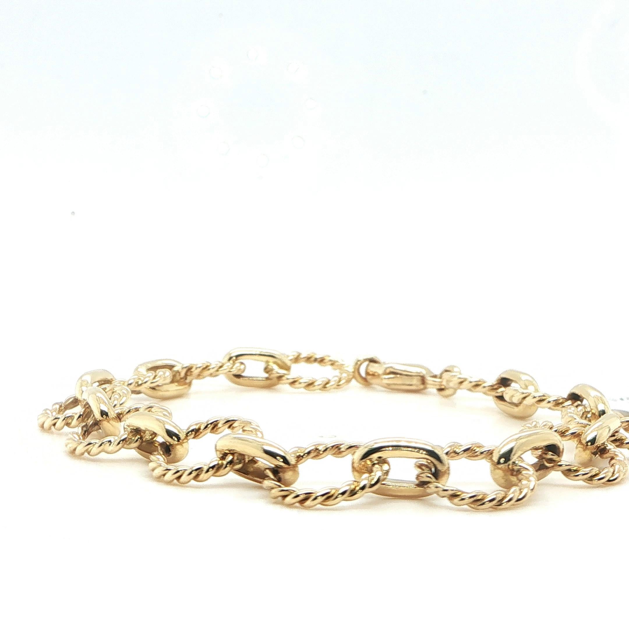 18K Yellow Gold Round & Twisted Link Bracelet In Good Condition For Sale In Coral Gables, FL