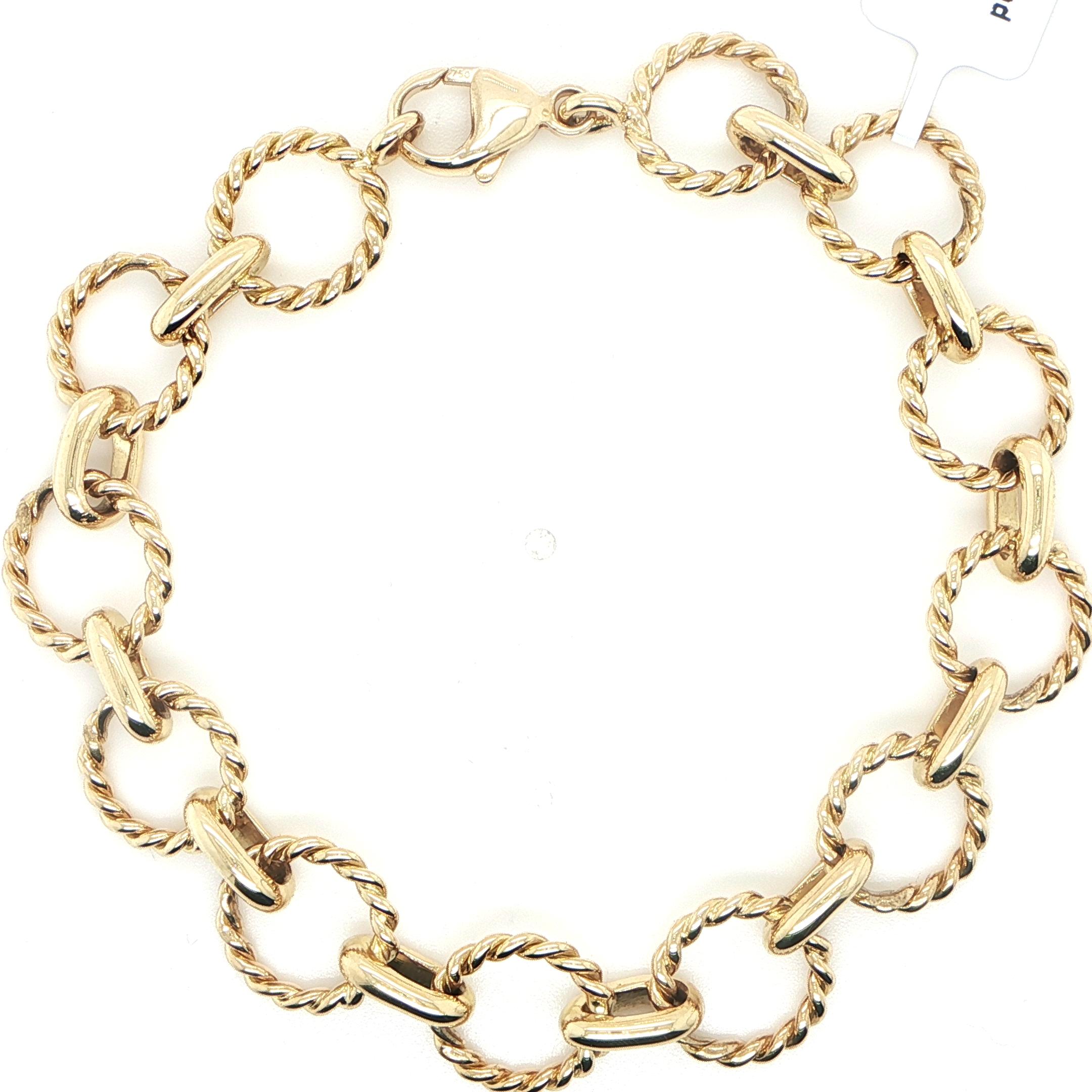 18K Yellow Gold Round & Twisted Link Bracelet For Sale 1