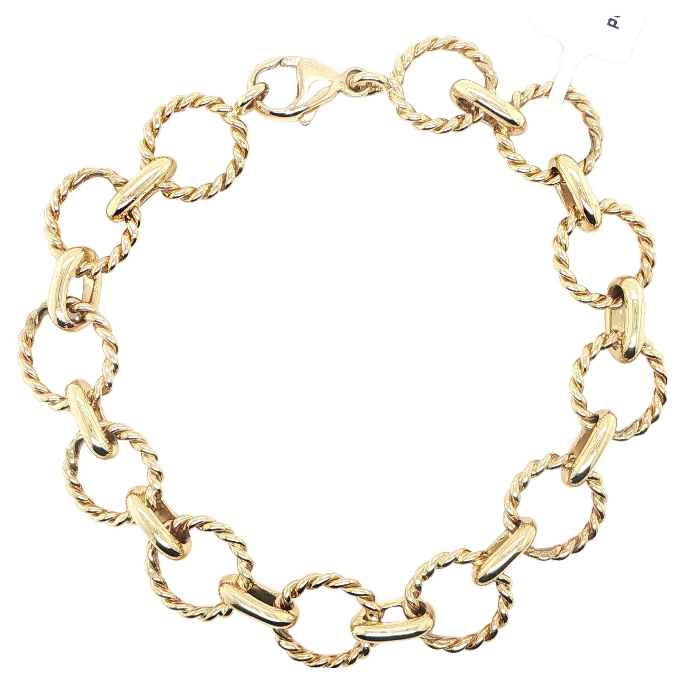 18K Yellow Gold Round & Twisted Link Bracelet