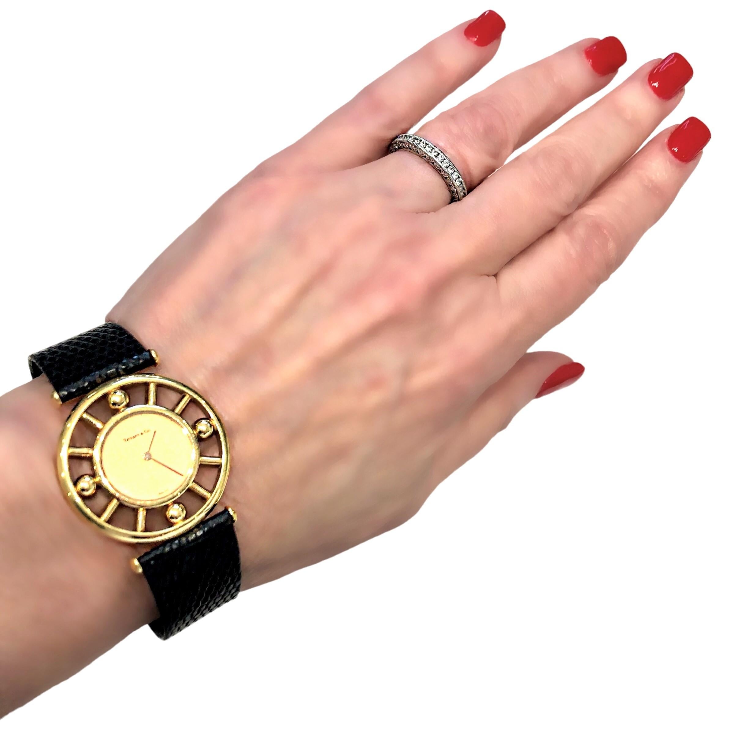 Women's or Men's 18K Yellow Gold Round Watch by Paloma Picasso for Tiffany with Leather Strap