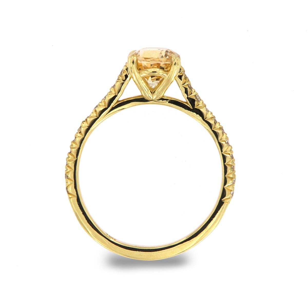 French Pave set diamonds in three-fourths of the band in this petit ring centering a 1.40 carat Yellow Sapphire.

Product details: 

Center Gemstone Type: Yellow Sapphire
Center Gemstone Carat Weight: 1.4
Center Gemstone Diameter: 6.3MM
Center