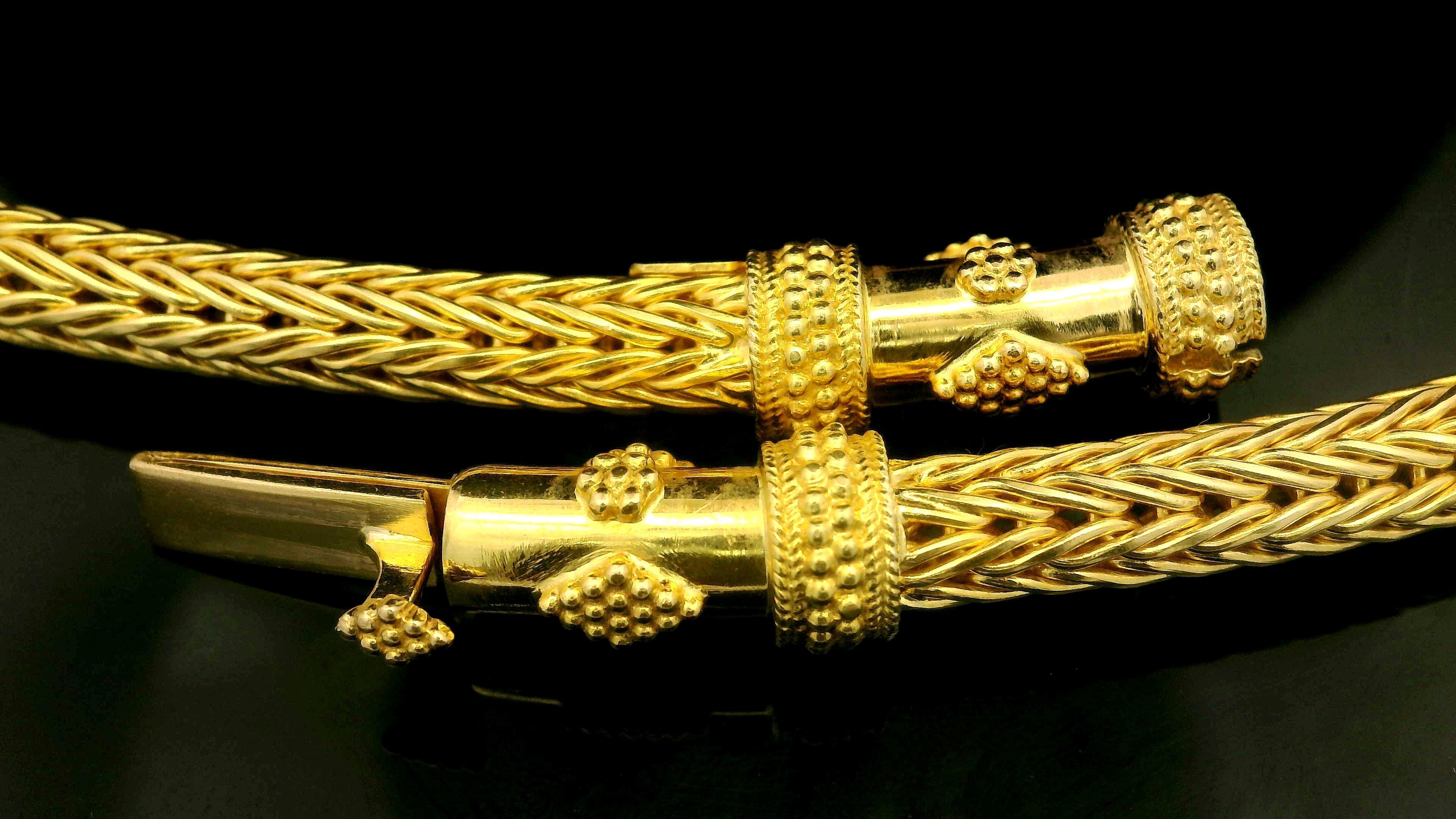 18k Gelbgold gerundet Weizen Link Kette Halskette mit Perlen Abschnitte Verschluss im Zustand „Hervorragend“ im Angebot in Montclair, NJ