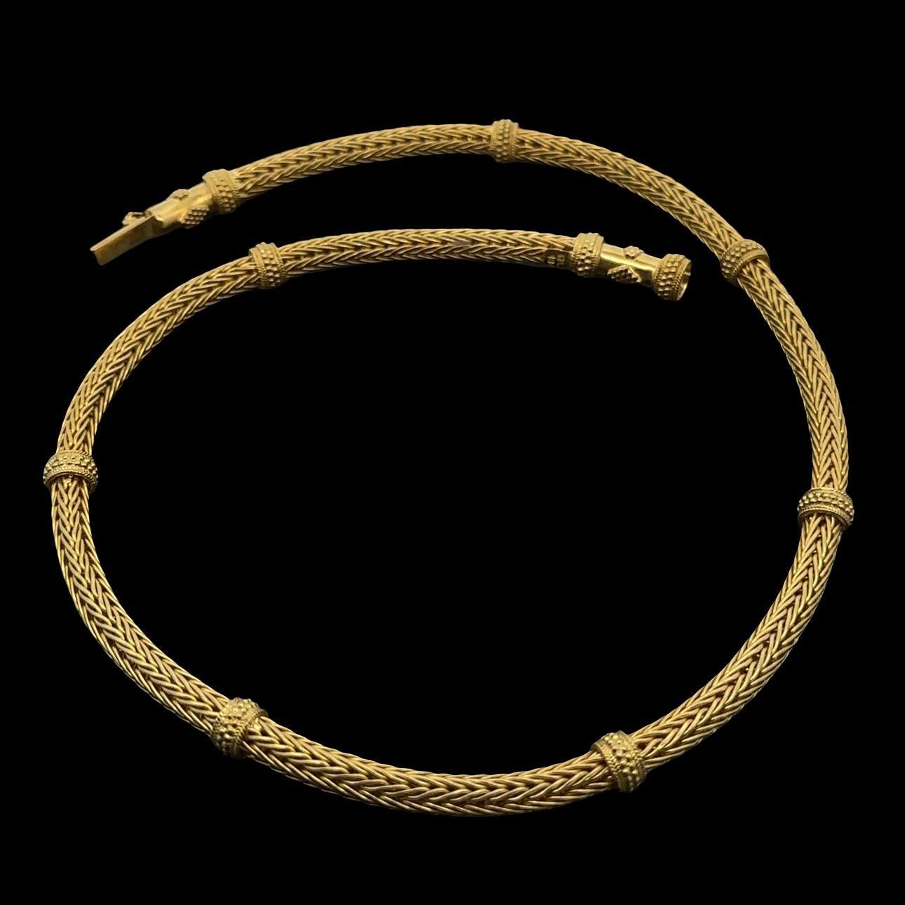 18k Gelbgold gerundet Weizen Link Kette Halskette mit Perlen Abschnitte Verschluss im Angebot 2