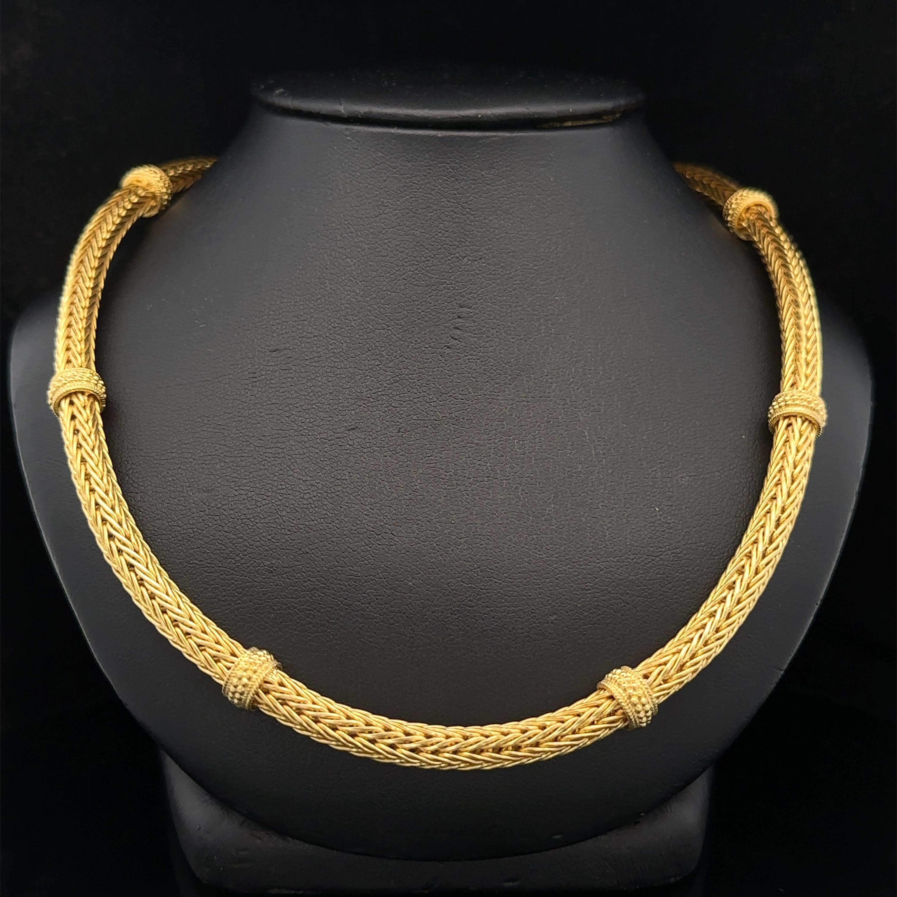 18k Gelbgold gerundet Weizen Link Kette Halskette mit Perlen Abschnitte Verschluss im Angebot 3