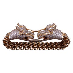 18K Yellow Gold Royal Dragon Double Head Bracelet with Diamond