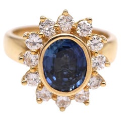 18K Yellow Gold Royal-Inspired Cluster Ring with Sapphire and Diamonds