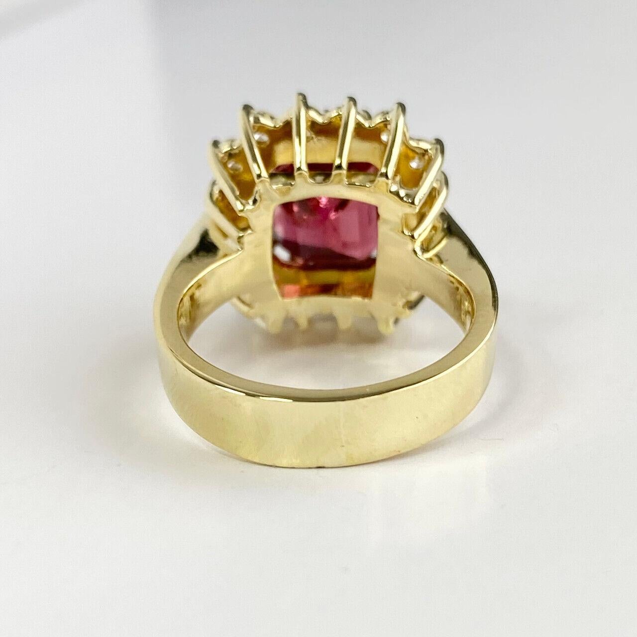 18k Yellow Gold Rubellite Tourmaline Halo Ring In Excellent Condition For Sale In Los Angeles, CA