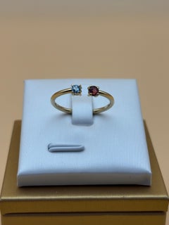 18k Yellow Gold Ruby and Aquamarine Toi et Moi Bypass Ring