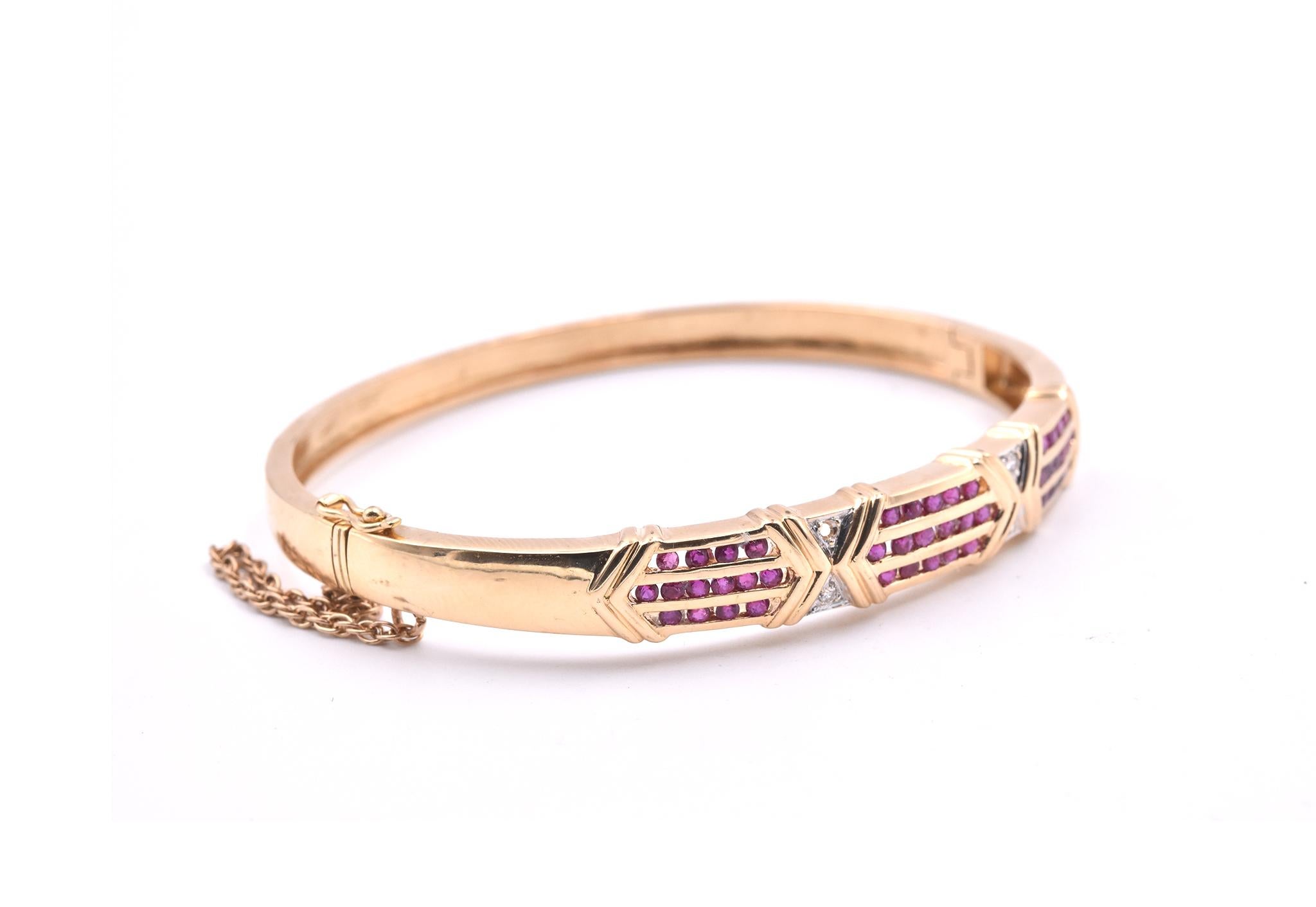 Round Cut 18 Karat Yellow Gold Ruby and Diamond Bangle Bracelet