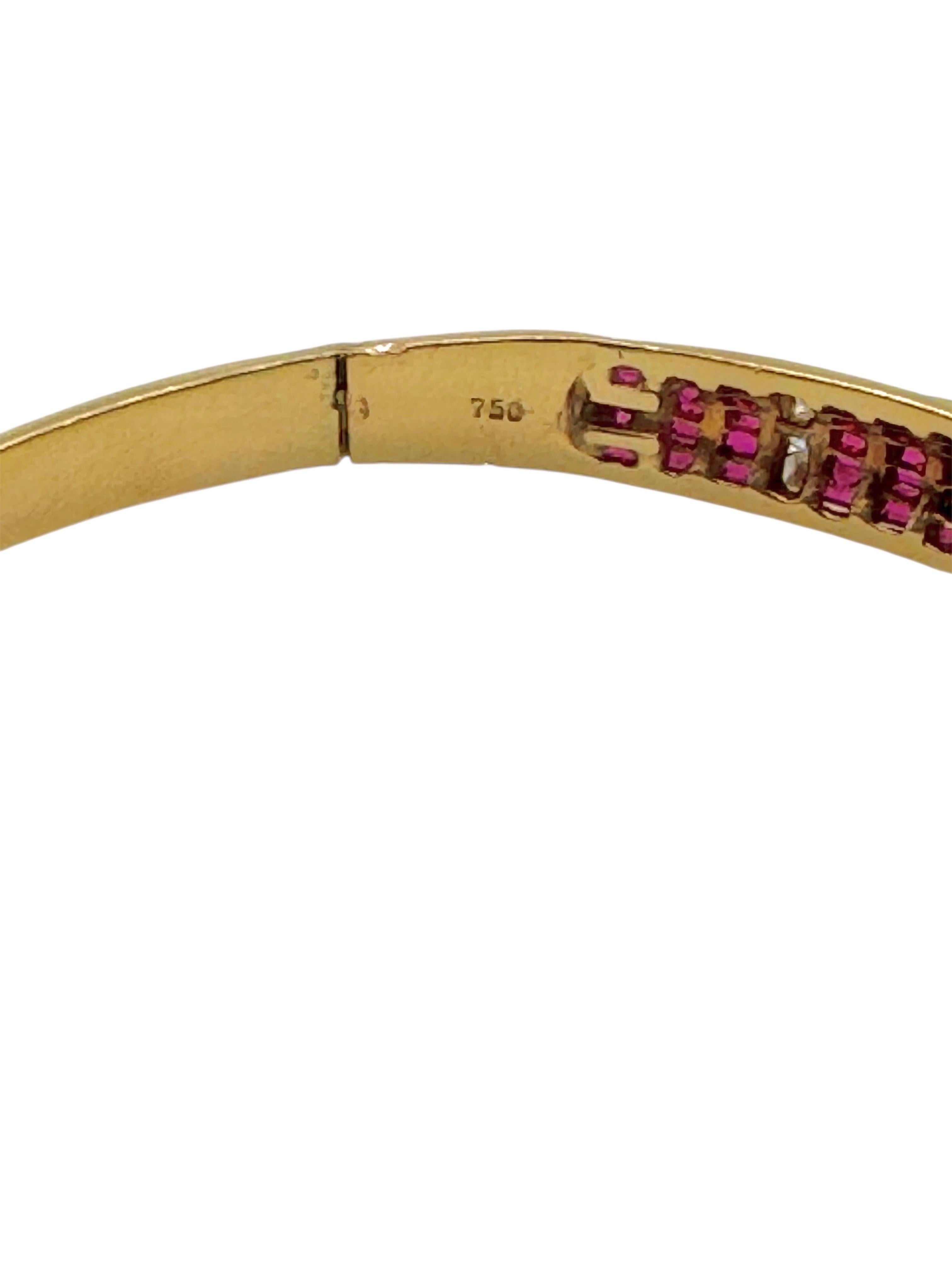 Women's or Men's 18K Yellow Gold Ruby and Diamond Bypass Bracelet, Stamped 750 For Sale