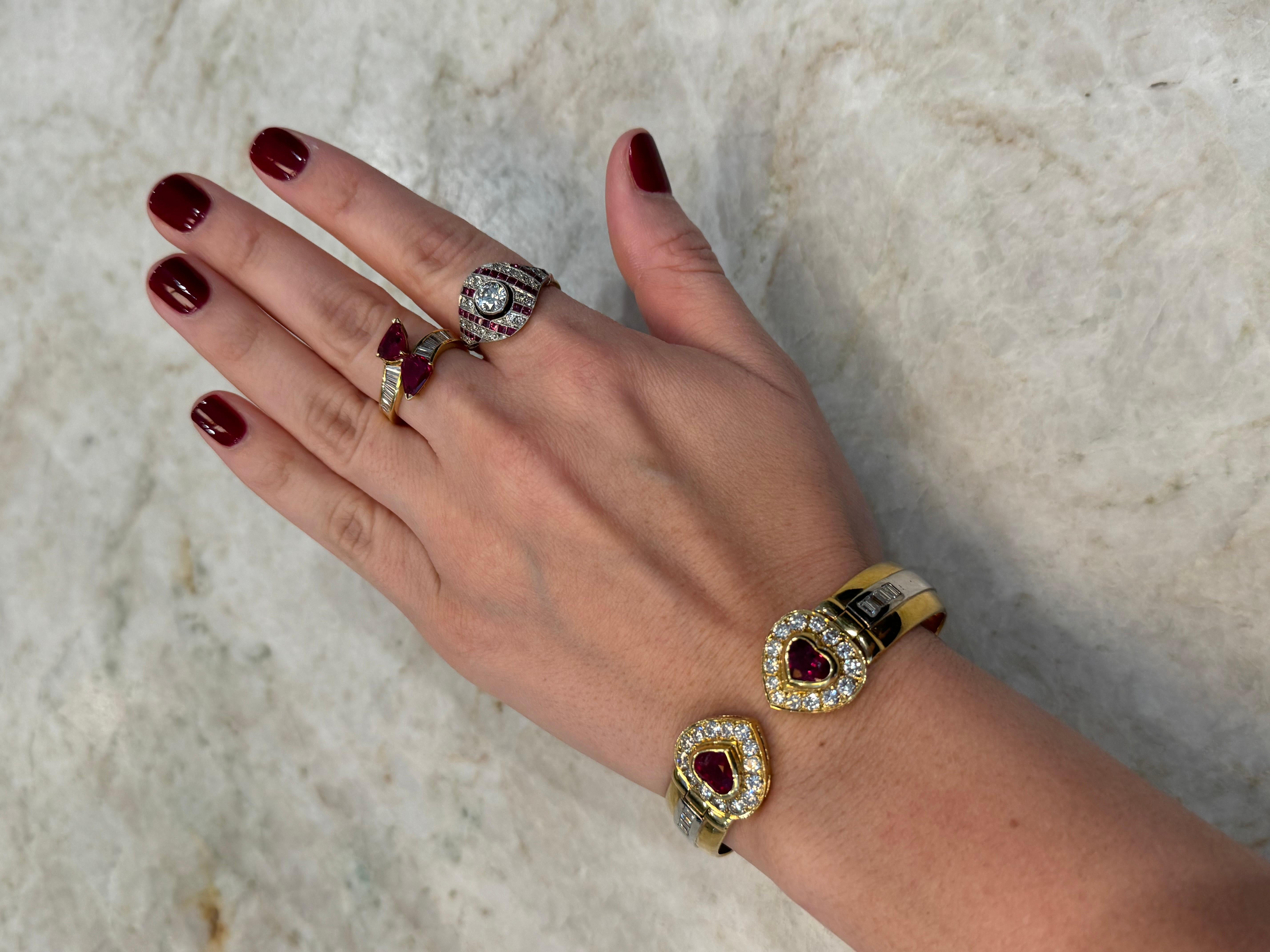 18K Yellow Gold Ruby and Diamond Bypass Ring For Sale 2