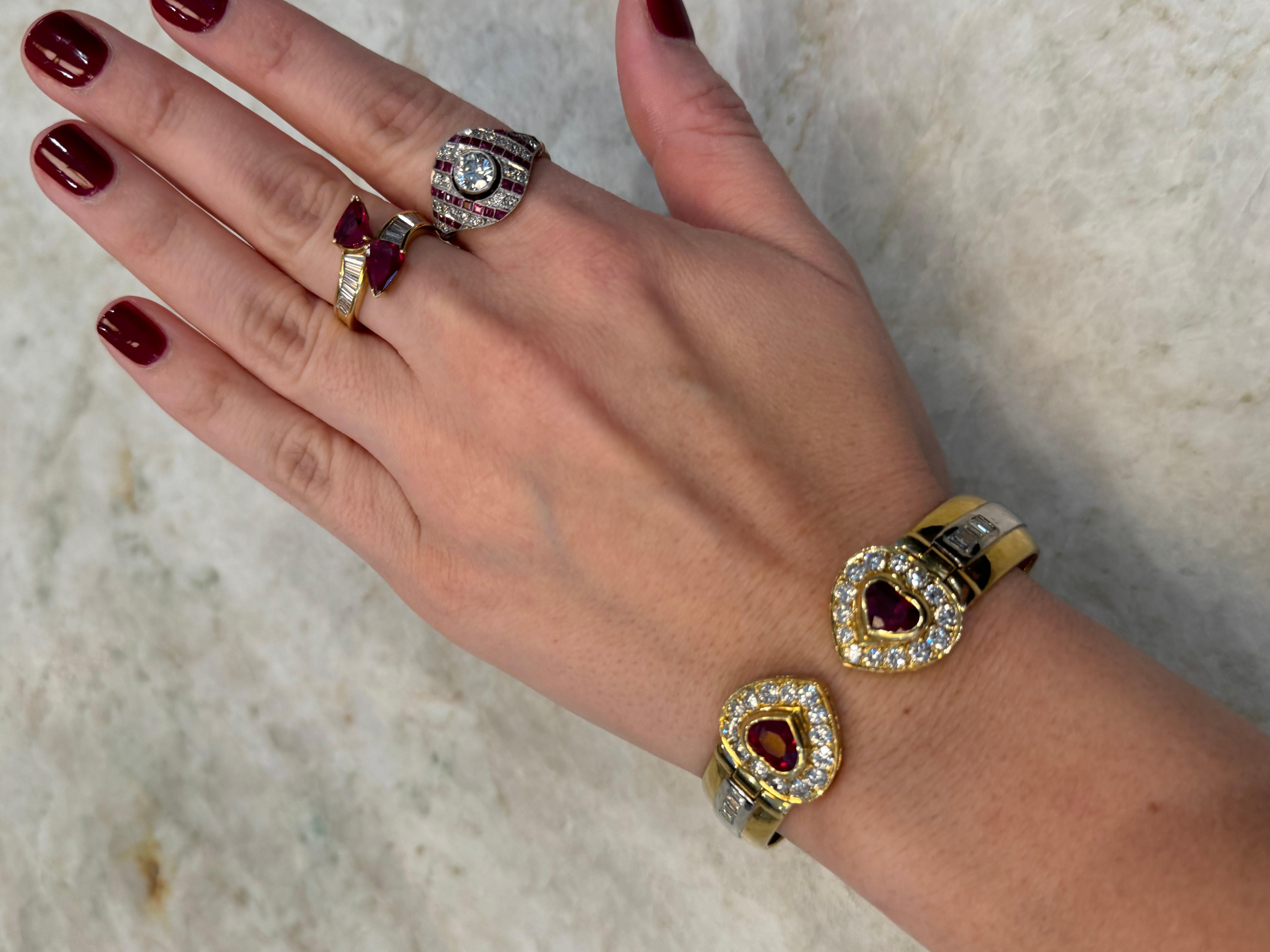 18K Yellow Gold Ruby and Diamond Bypass Ring For Sale 4