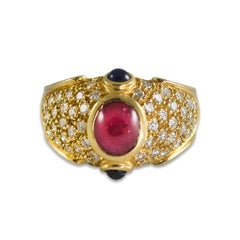 18K Yellow Gold Ruby and Diamond Cocktail Ring 6.7g