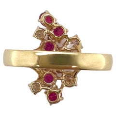 18k Yellow Gold Ruby and Diamond Cocktail Ring