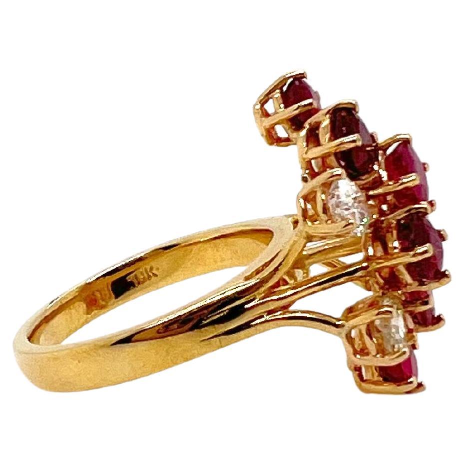 Contemporary 18k Yellow Gold Ruby and Diamond Cocktail Ring For Sale