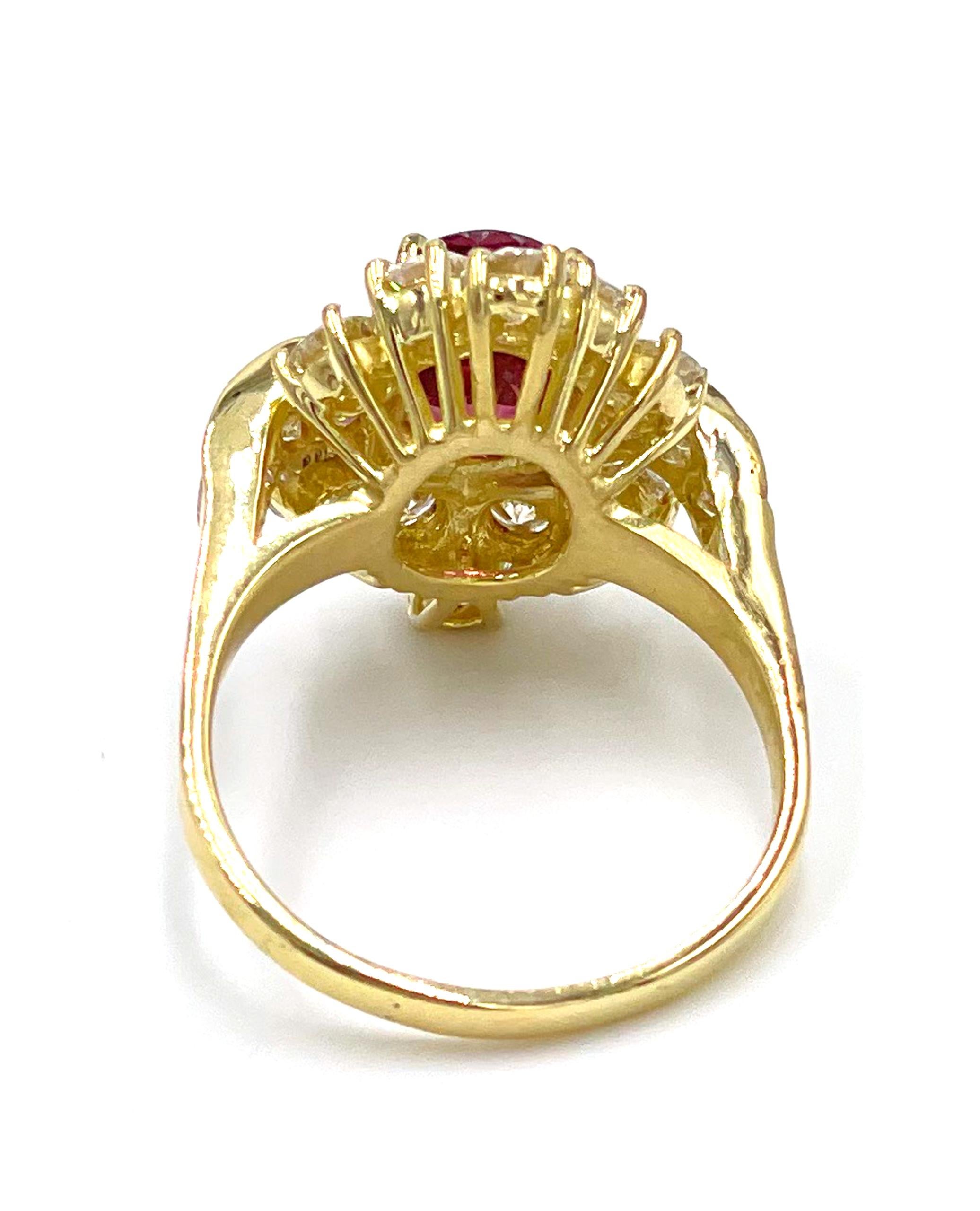 Oval Cut 18K Yellow Gold Ruby and Diamond Cocktail Ring For Sale