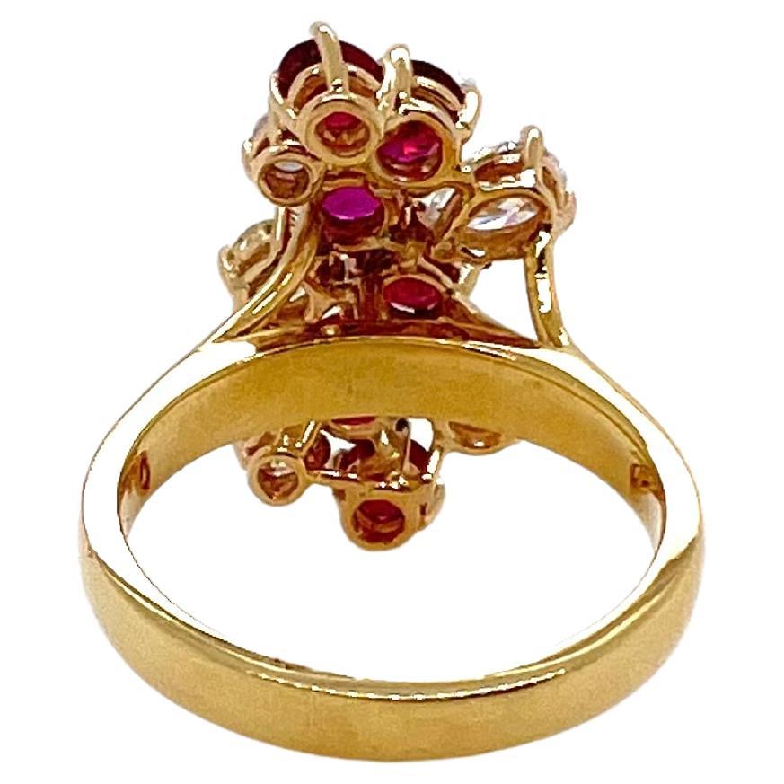 Round Cut 18k Yellow Gold Ruby and Diamond Cocktail Ring For Sale