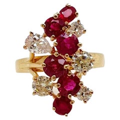18k Yellow Gold Ruby and Diamond Cocktail Ring