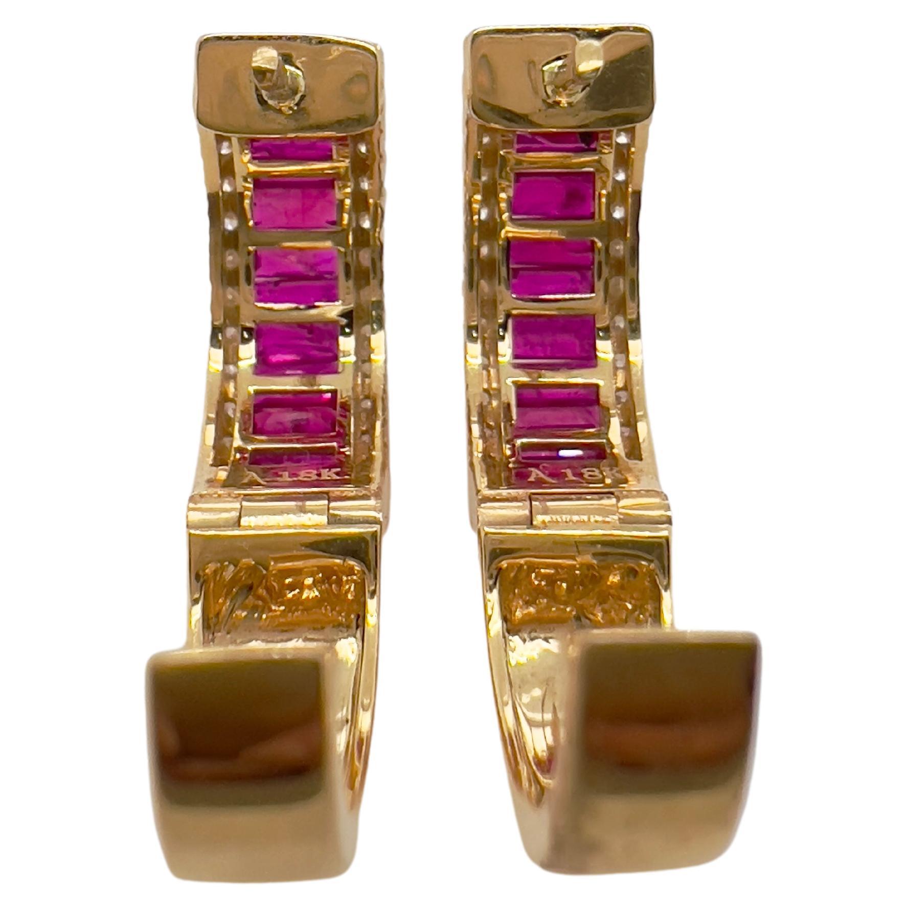 18 Karat Gelbgold Rubin- und Diamant-Ohrringe (Zeitgenössisch)
