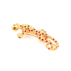 18 Karat Yellow Gold Ruby and Diamond Jaguar Pin