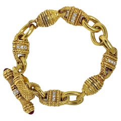 Vintage 18K Yellow Gold, Ruby and Diamond Judith Ripka Toggle Bracelet