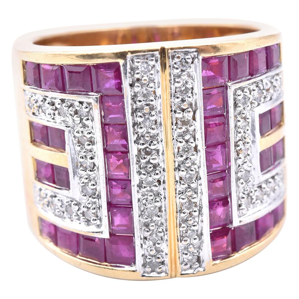 18 Karat Yellow Gold Ruby and Diamond Mosaic Band Ring