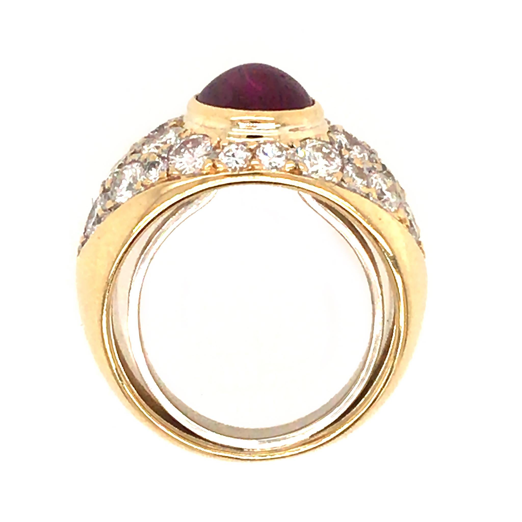 18k Yellow Gold
Diamond: 2.00 ct twd (estimated)
Ruby: 2.00 tcw (estimated)
Measurement: 7.1 mm x 6.6 mm x 4.8 mm
Origin: Sri-Lanka
Diamond Color: G-H
Diamond Clarity: VS1-SI1 
Total Weight: 9.9 grams
Ring Size: 4 (resizeable)