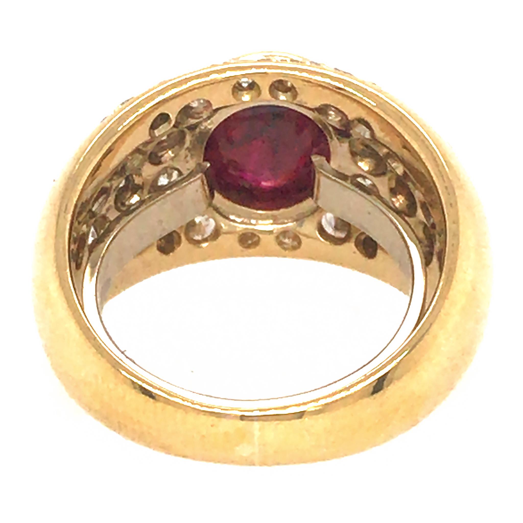 Women's or Men's 18k Yellow Gold Ruby and Diamond Pave Ring For Sale