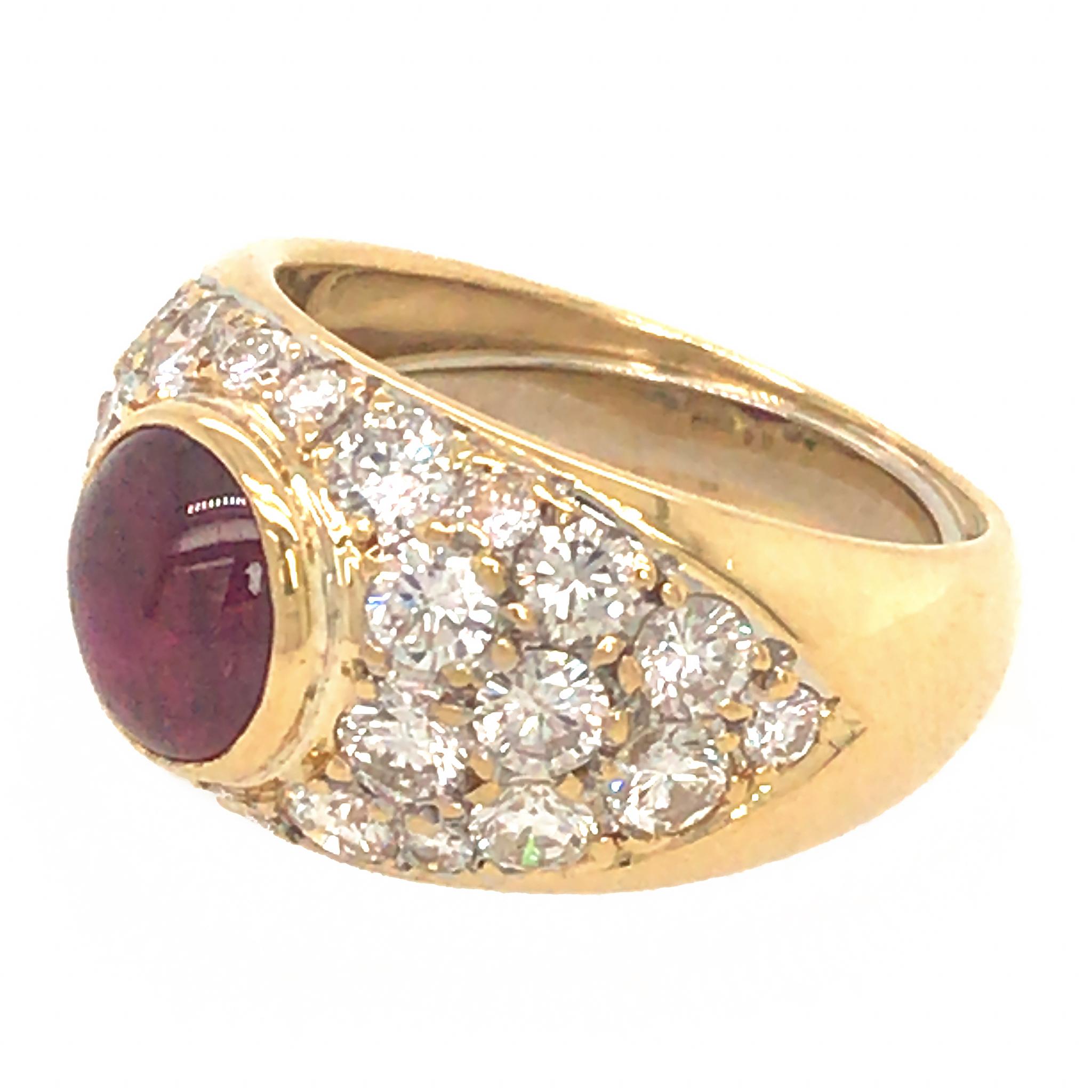 18k Yellow Gold Ruby and Diamond Pave Ring For Sale 1