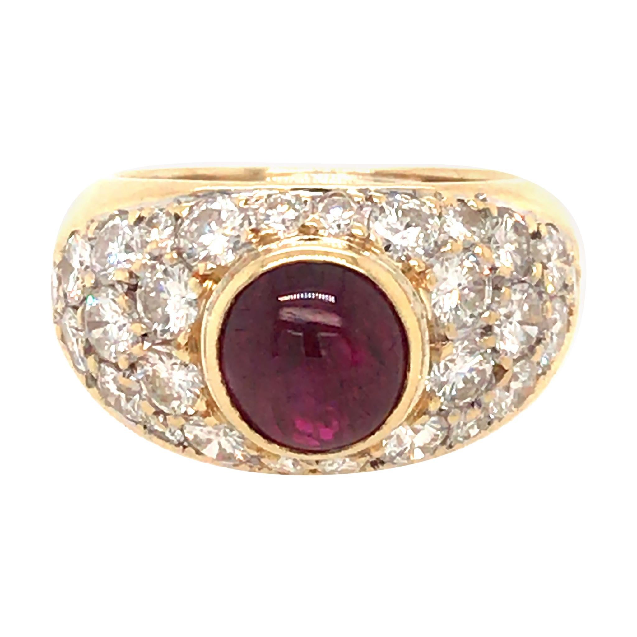 18k Yellow Gold Ruby and Diamond Pave Ring