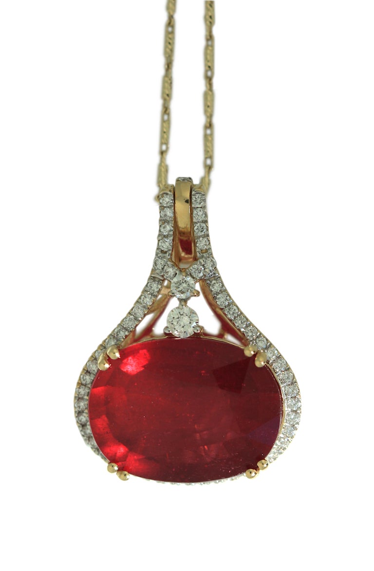 Ruby & Diamond Bezel/Bead Set Pendant in 9ct Yellow Gold main image 1