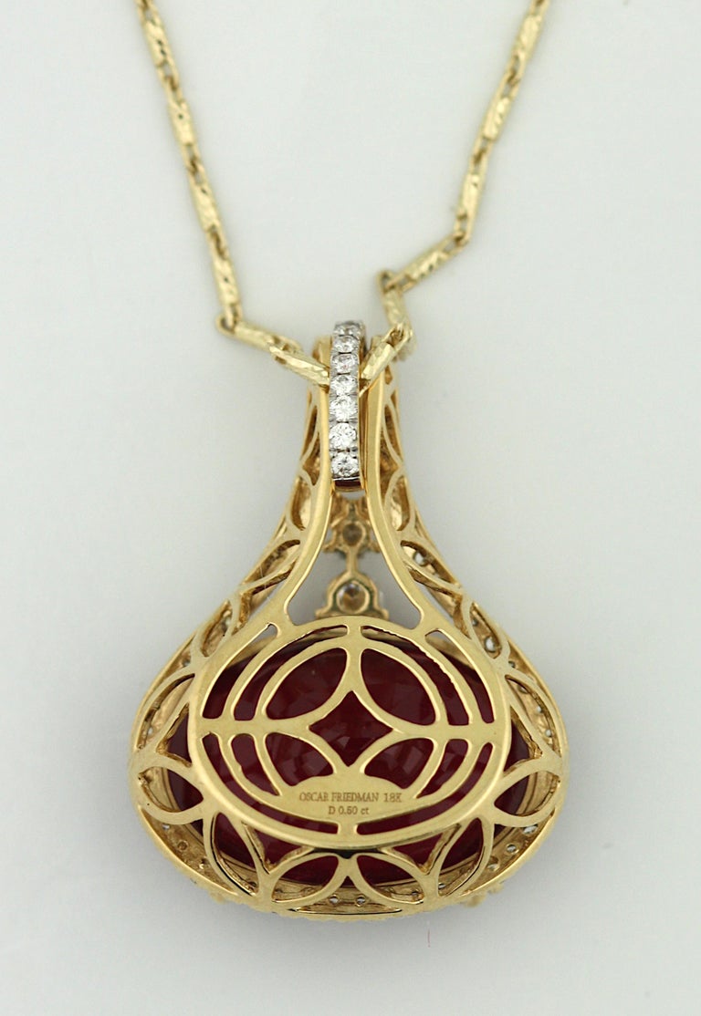 Ruby & Diamond Bezel/Bead Set Pendant in 9ct Yellow Gold main image 0