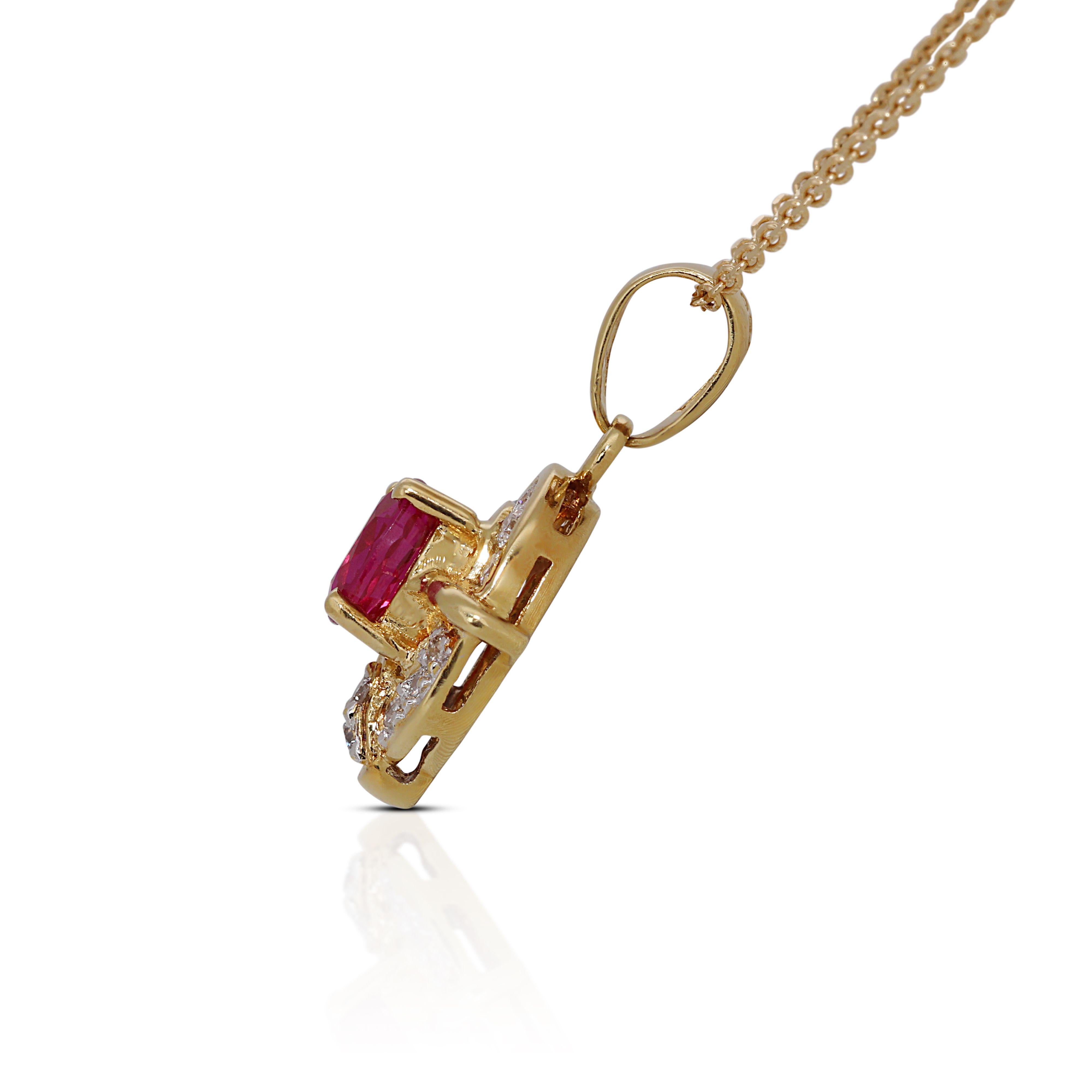 Women's 18K Yellow Gold Ruby and Diamond Pendant For Sale